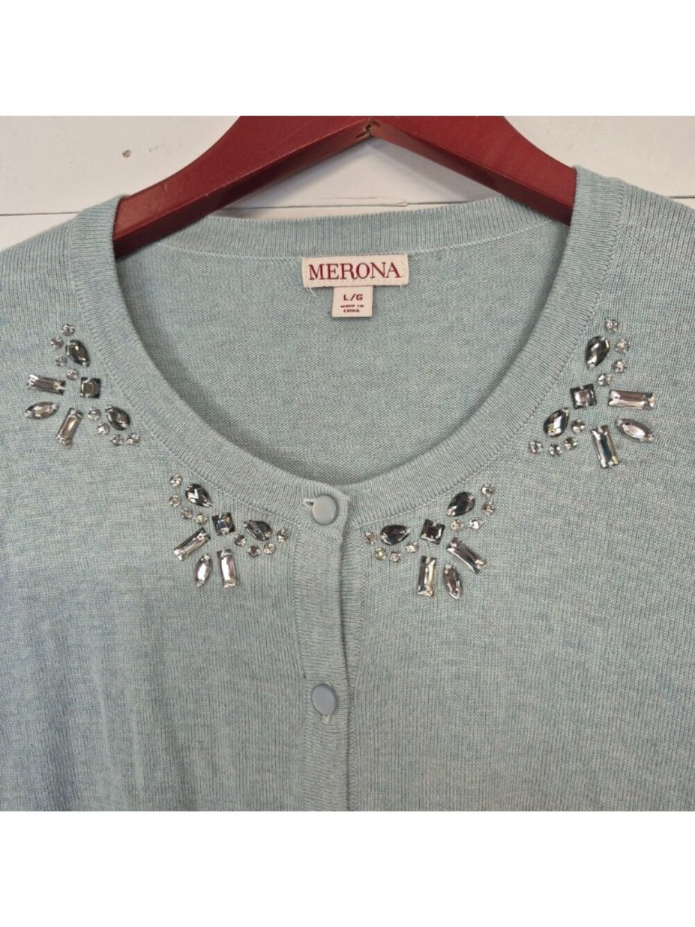 Merona Womens Light Blue Embellished Button Front Cardigan Sweater L - Picture 3 of 5